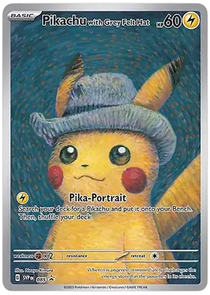图 4｜Pikachu with Grey Felt Hat（SVP 085）· POP 49,787 · 参考价 US$2,836 · 市值 US$141.2M，全球第一
